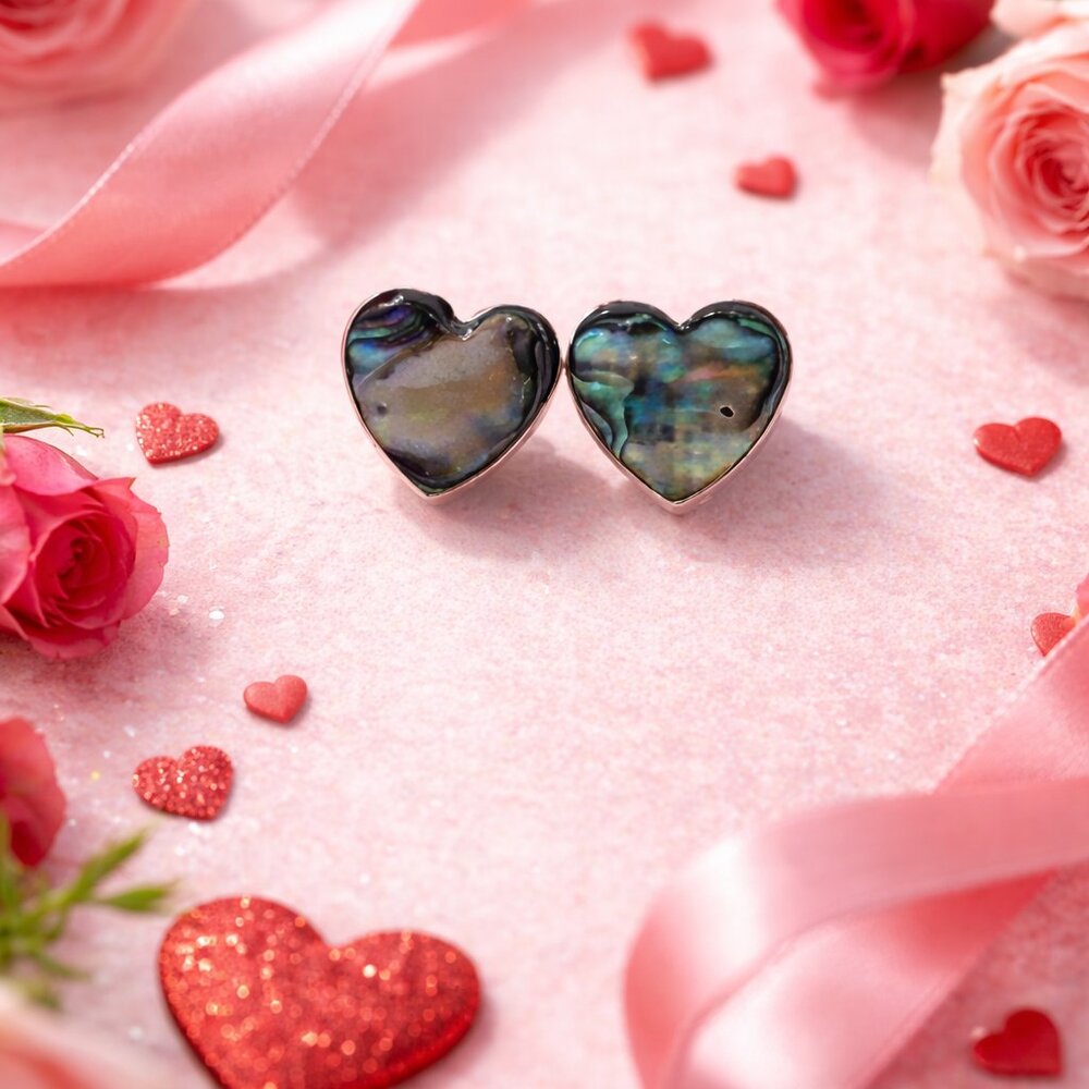 Handmade Abalone Heart Earrings – Natural Shell Iridescent Jewelry